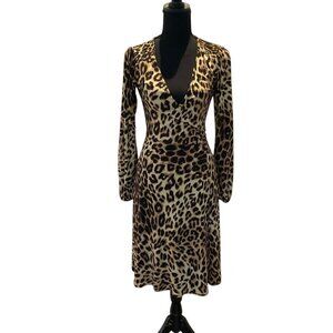 Laundry by Design Size 0 Midi Wrap Dress Long Sleeve Leopard Cheetah Print